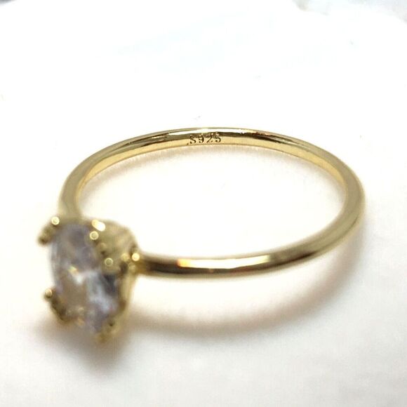 Yellow Gold Plated Sterling Silver Ring Size 6.75 Claw Prong Cubic Zirconia - Picture 4 of 16